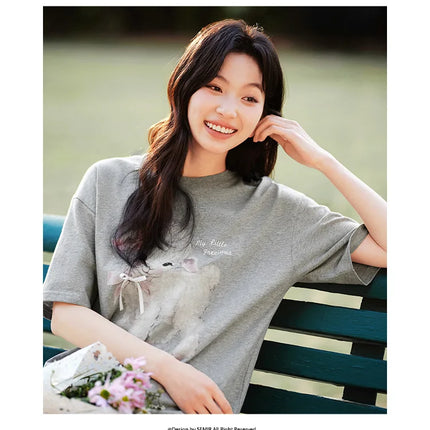 T-shirt lunga Semir con fiocco da donna, vestibilità ampia in cotone, nuova collezione estiva 2025, top grafico carino per ragazze adolescenti