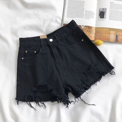 Pantaloncini di jeans coreani Donna Moda estiva Casual Jeans strappati a vita alta Tasca nappa Y2K Pantaloni caldi Streetwear Pantaloni blu - platinumshop