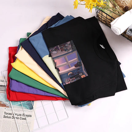 Fly Amore Ballons Imprimés T-shirt Femme Doux et Respirant Manches Courtes Street Hip Hop Tendance Tops Décontractés T-shirt Féminin Vêtements