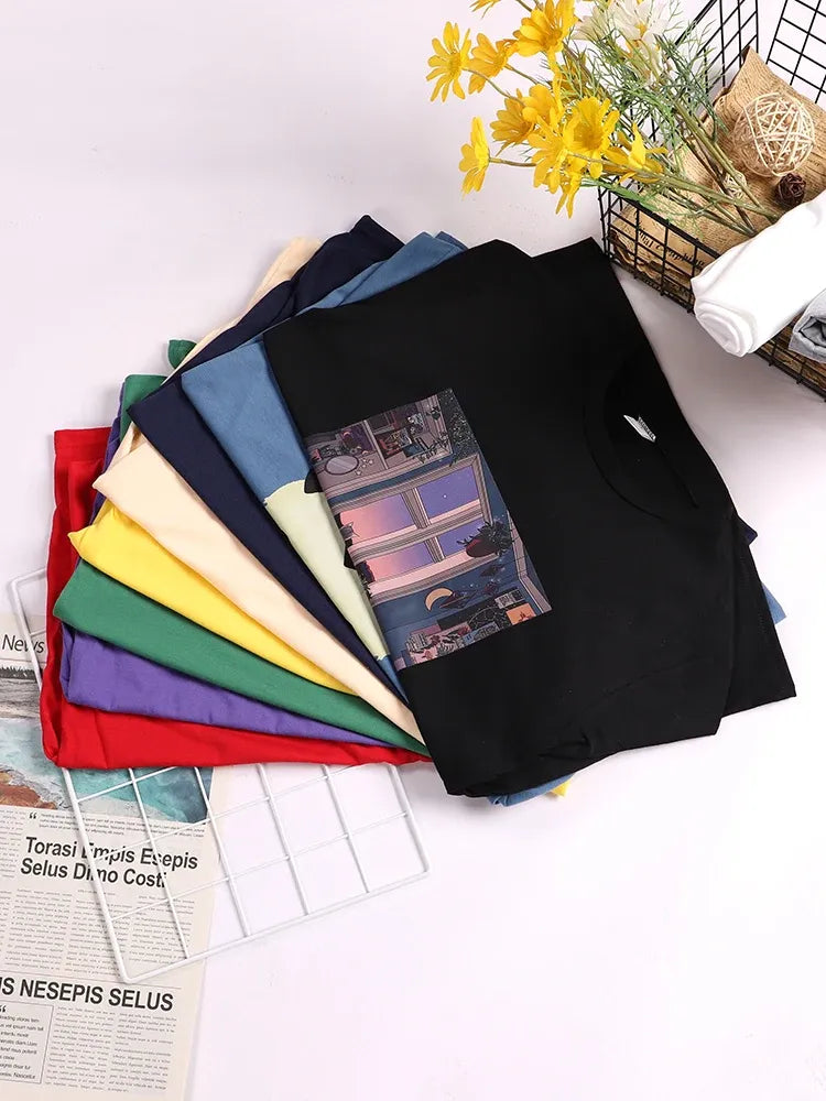Fly Amore Palloncini Stampe T-shirt da donna Morbida e traspirante Manica corta Street Hip Hop Trend Top Casual T-shirt femminile Abbigliamento