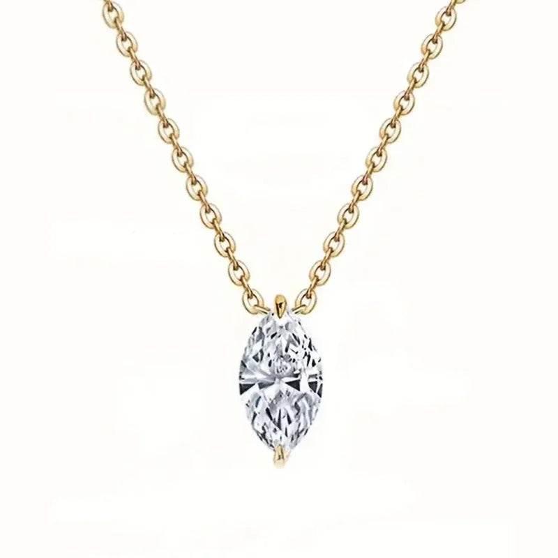 Huitan Collana con ciondolo Marquise CZ lucido con catena color oro Gioielli semplici ed eleganti per le donne da sposa Accessori squisiti
