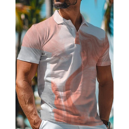 Polo a righe con texture stampata in 3D per uomo Modello sfumato colorato Abbigliamento da uomo Top con risvolto estivo T-shirt a maniche corte larghe