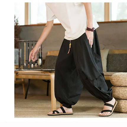 Pantaloni da uomo Harajuku, leggeri, sottili, casual, traspiranti, a gamba larga, stile harem, estivi, da jogging, in cotone, oversize.
