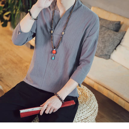 Kimono da uomo in stile giapponese corto a mezza manica in cotone traspirante camicia da uomo T-shirt giapponese estiva Yukata cardigan lavorato a maglia con piume