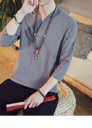 Kimono estivo stile giapponese manica corta uomo nuovo cotone a mezza manica lino traspirante abbigliamento uomo t-shirt giapponese Yukata top