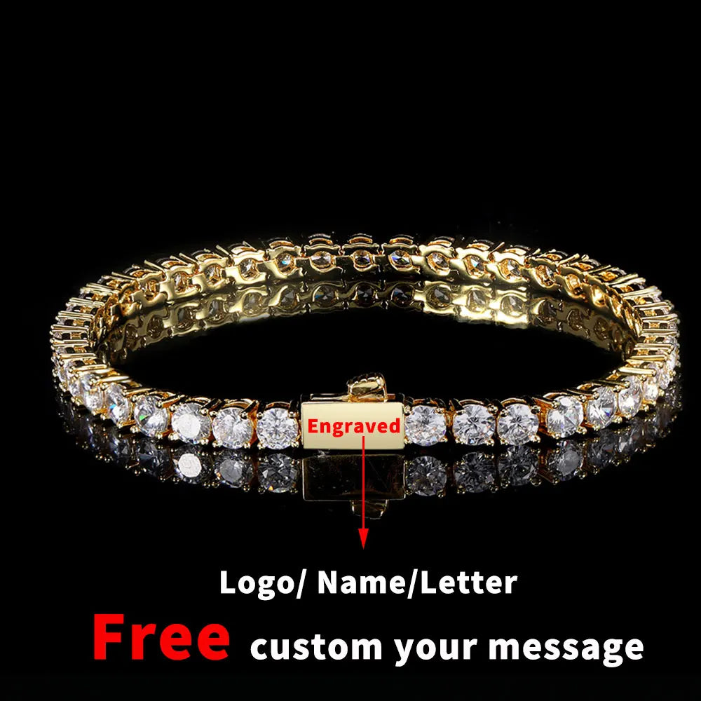 Gioielli Hip Hop Cubic Zirconia ghiacciata Catena da tennis ghiacciata Collana bling placcata oro 18 carati per le donne Logo laser personalizzato gratuito