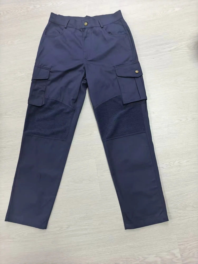 Men 100% Cotton Striped Spliced Cargo Pants Elastic Waist Multi‑Pocket Outdoor Casual Trousers Spring Autumn