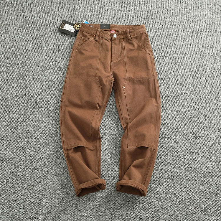 2025 Spring and Autumn New American Retro Heavyweight Patchwork Cargo Pants Men's Fashion Multi-pocket Casual Loose Trousers