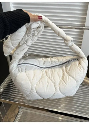 Puffer Shoulder Bag for Women Soft Down Cotton Padded Tote Handbag Purse Quilted Cross Body Bag Solid Color Bubbles Cloud Bag PlatiNum