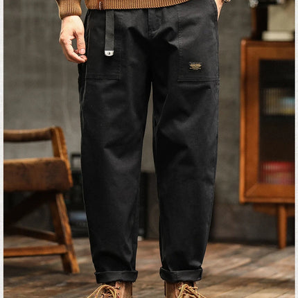 HIQOR Mens Clothing Spring Autumn Cargo Pants Man Cotton Casual Loose Trouser Belt Mid Waist Joggers Male Straight Baggy Pants
