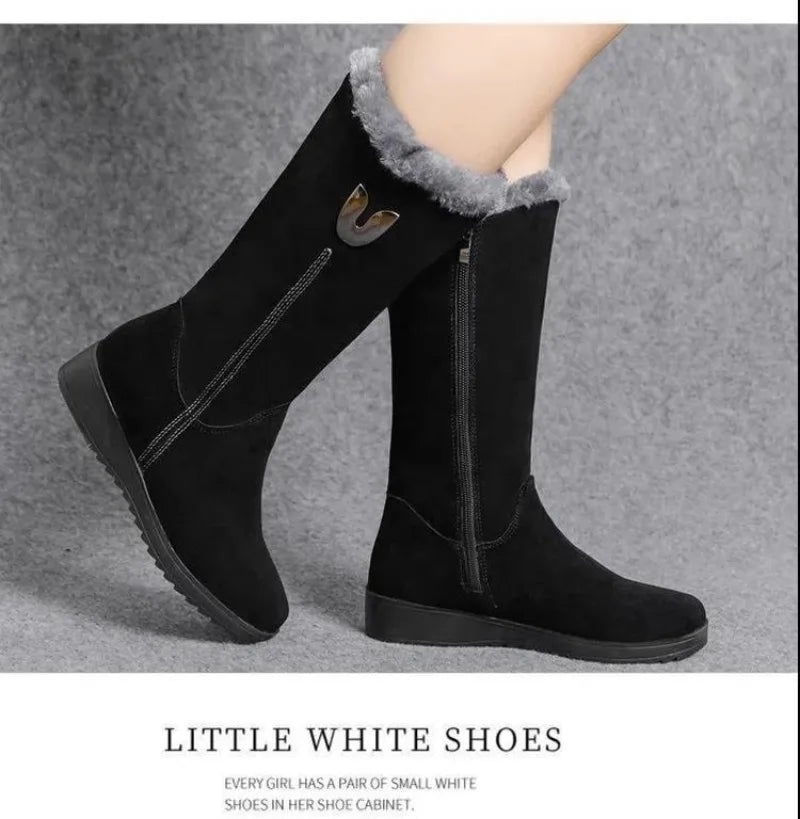 2025 New Women's Boots Fashion Mid-calf Boots Plush Warm Snow Boot Wedge Platform Boots for Women Winter Cotton Boot Botas Mujer