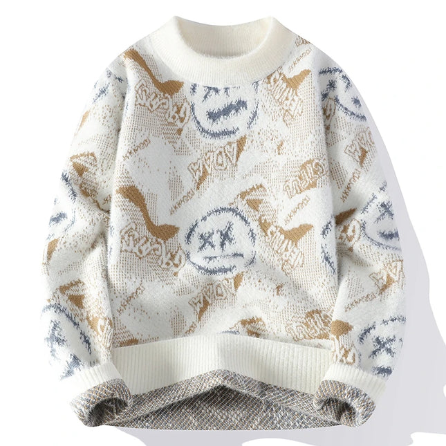 Autumn Winter Graffiti Men's New Sweater 2025 High Quality Men's Brand Hoodie Warm Knitted Tops High Street Trendy Bottom Shirt