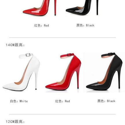 CACA 16cm décolleté da donna con tacchi estremamente alti, scarpe basse Sexy in pelle verniciata, cinturino alla caviglia, nero, rosso, bianco, colori personalizzati, Dropship