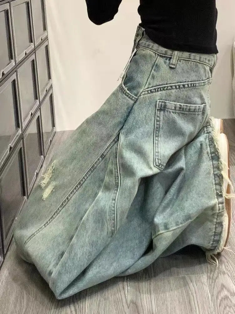 Jeans Vintage a Vita Alta con Effetto Invecchiato per Donna, Pantaloni Larghi a Gamba Dritta e Lunga per Primavera e Autunno