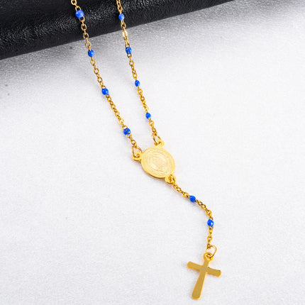 Gesù Croce in Acciaio Inossidabile Rosario Cristiano Cattolico Religioso Larghezza 1.5mm Smalto Satellite Perline Cavo Collana a Catena a Maglia PlatiNum