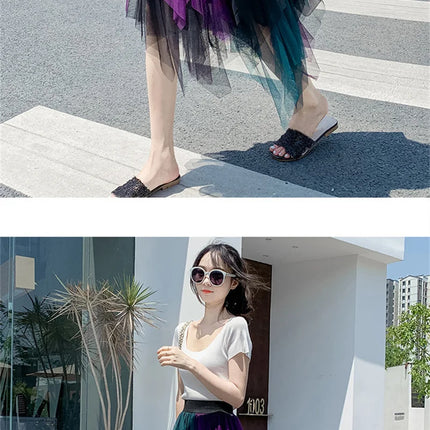 Tutu estivo gonna donna Harajuku Casual Tulle Bottom Jupe Femme Faldas moda vita alta Midi Mesh gonne abbigliamento donna Saia
