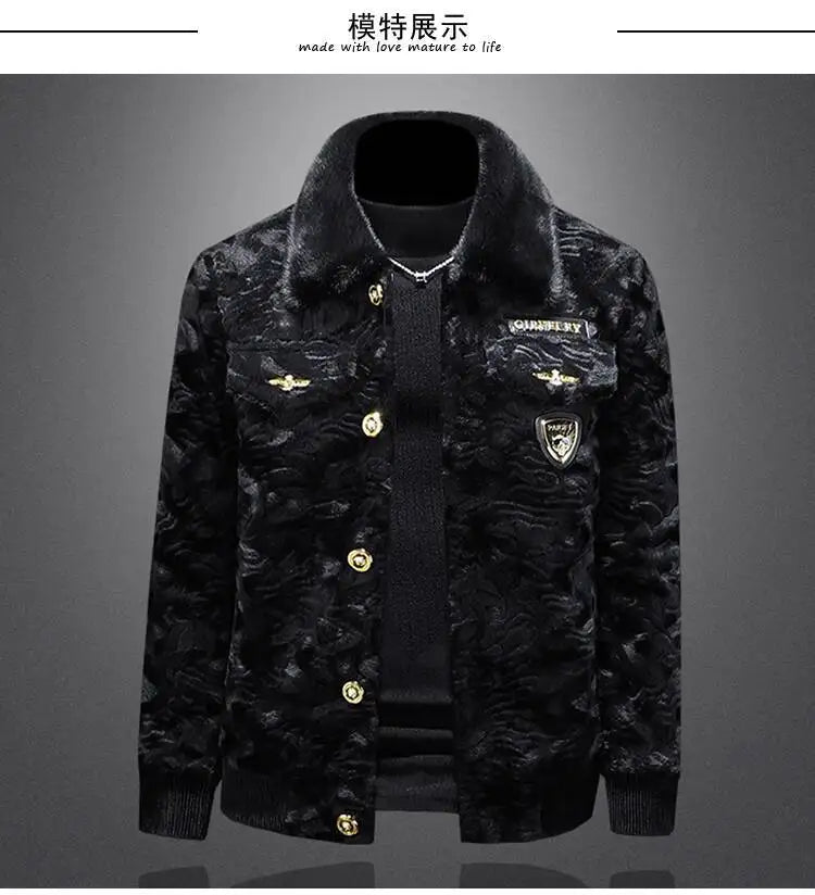 Winter Men Gold Mink Fur Thickened Sheepskin Water-Repellent One-Piece Collar Coat Mens Wool Trench Coat Manteau Homme Hiver