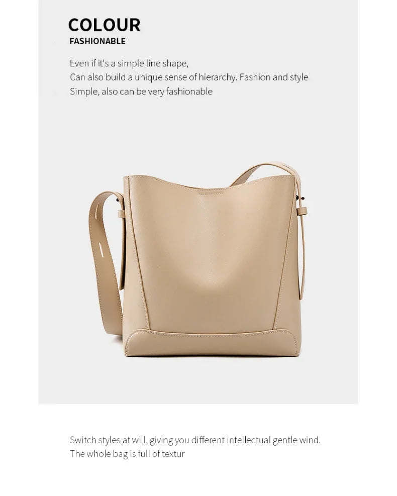 100% Genuine Leather Women Shoulder Bag Large Capacity Cowhide Bucket Bags Fashion Casual Female Crossobdy Bag 2391