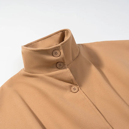 5 Colors New Autumn High Collar Woolen Cape Coat Tie Bow Sashes Long Bat Sleeve Front Buttons Cloak Shawl Jacket Loose Outerwear