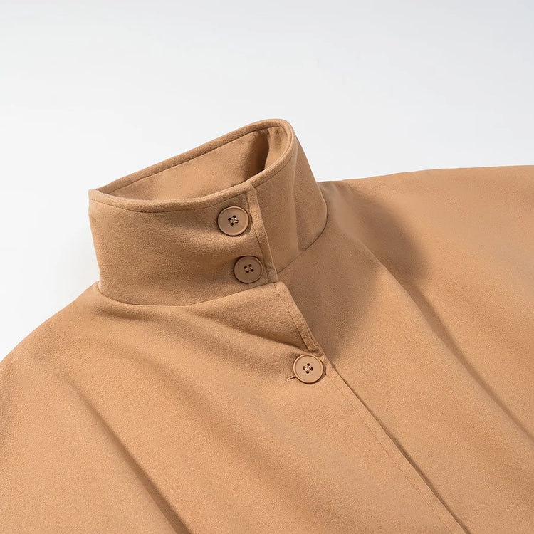 5 Colors New Autumn High Collar Woolen Cape Coat Tie Bow Sashes Long Bat Sleeve Front Buttons Cloak Shawl Jacket Loose Outerwear