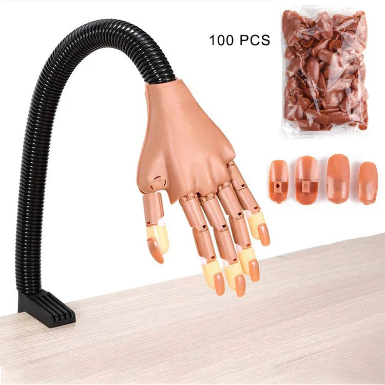 Nail Art Practice Hand Manicure Practice Finger Acrylic Nail Tips with 100pcs Fake Nails Nail Training Equipment Tools 2028