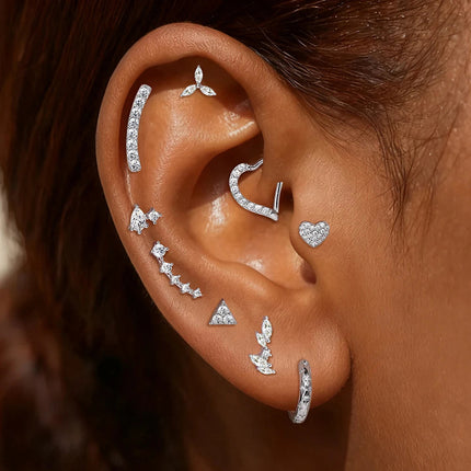 Aide S925 Sterling Silver Moissanite Silver Color Srud Earrings Women Heart Leaf Geometric DIY Ear Bone Sruds Piercing Jewelry PlatiNum