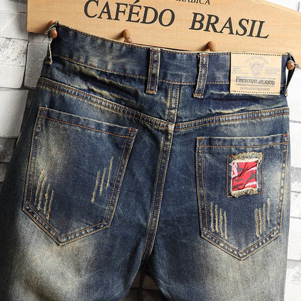 Men Ripped Short Jeans Summer Cotton Knee Length Shorts Breathable Vintage Denim Pants Painted Graffiti Streetwear Cargo Jeans PlatiNum