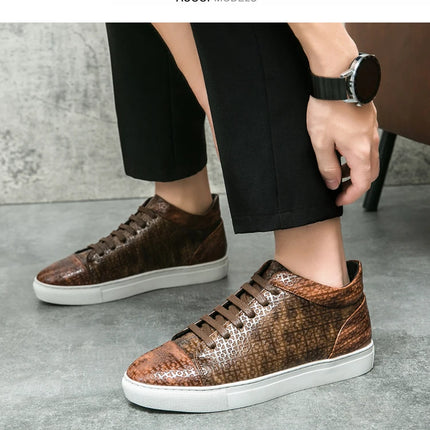 High-Quality Men Skateboard Shoes 2025 Fashion Large Size 46 Men's Leather Casual Shoes High Top Print Designer Luxury Shoes Man