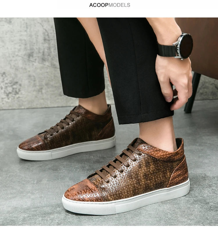 High-Quality Men Skateboard Shoes 2025 Fashion Large Size 46 Men's Leather Casual Shoes High Top Print Designer Luxury Shoes Man