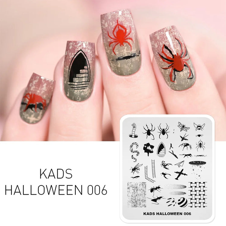 KADS Halloween Nail Stamping Plates skull Pumpkin Bat Template Stencils Nail Art Stamp Image Plate Manicure Nail Print Tool