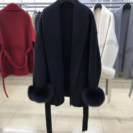 Faux Grey Elegant Casual Winter Belted Mid-Length Overcoat Women's Fashion Outerwear Warm Coat 2025 Fashion Cardigan Jacket