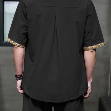 Camicie da Uomo Ricamate in Stile Cinese Retrò, Traspiranti in Lino, Comode, Casual Kung Fu, Abito Tang con Colletto Rialzato
