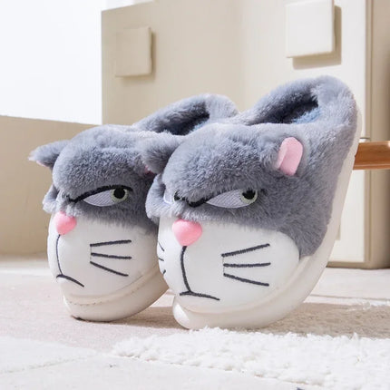 Women Fluffy Slippers Cute Cartoon Winter Plush Home Shoes Girls Casual Large Size Flats