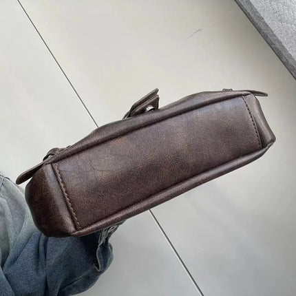 Y2K Vintage Distressed Leather Women Bag Shoulder Bag Maillard Style Underarm Purse Two Tone Crossbody Bag for Women PlatiNum