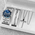 3 pz/set moda quadrante grande orologio al quarzo da uomo orologi da uomo d'affari di lusso collana braccialetto set Reloj Hombre (senza scatola) platinumshop