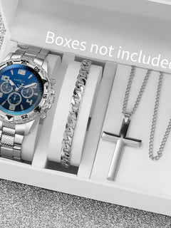3 pz/set moda quadrante grande orologio al quarzo da uomo orologi da uomo d'affari di lusso collana