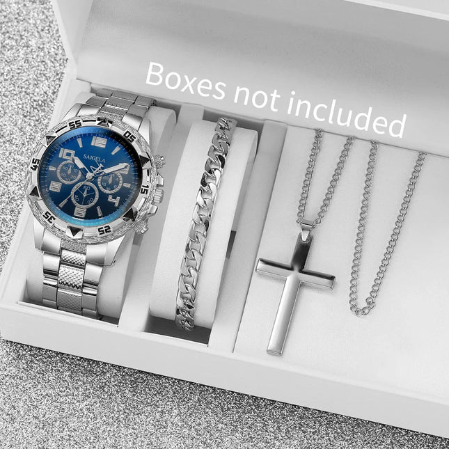3 pz/set moda quadrante grande orologio al quarzo da uomo orologi da uomo d'affari di lusso collana braccialetto set Reloj Hombre (senza scatola) platinumshop