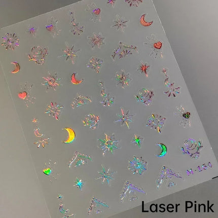 Punk Glitter Powder Blue Pink Star Charm Laser Silver Gold Starlight Rhinestones Moon DIY Nail Art Stickers Manicure Tool Decals