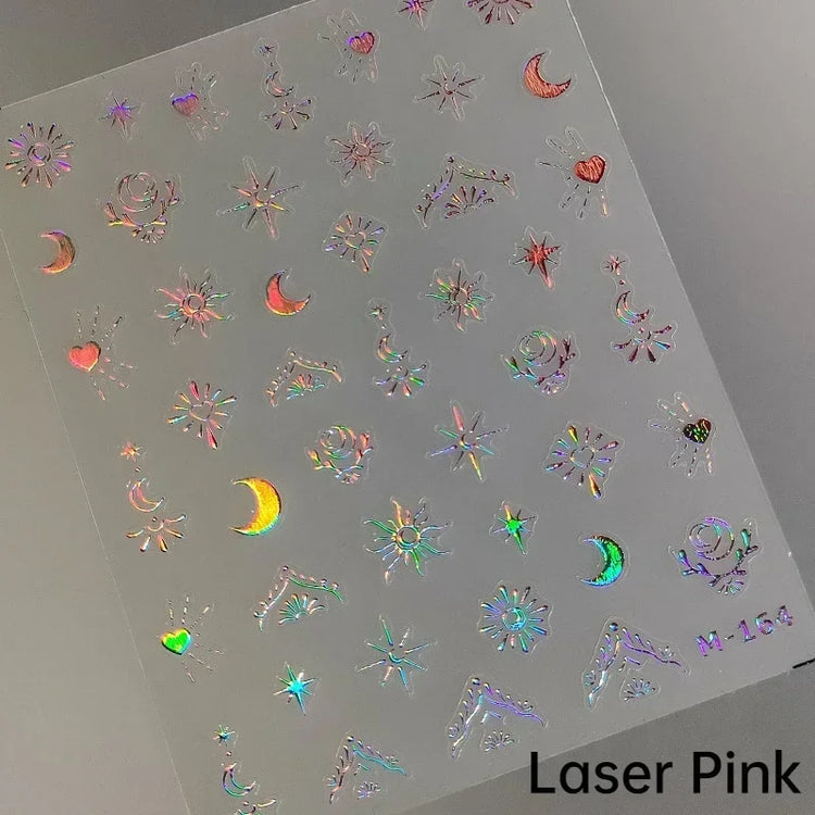 Punk Glitter Powder Blue Pink Star Charm Laser Silver Gold Starlight Rhinestones Moon DIY Nail Art Stickers Manicure Tool Decals