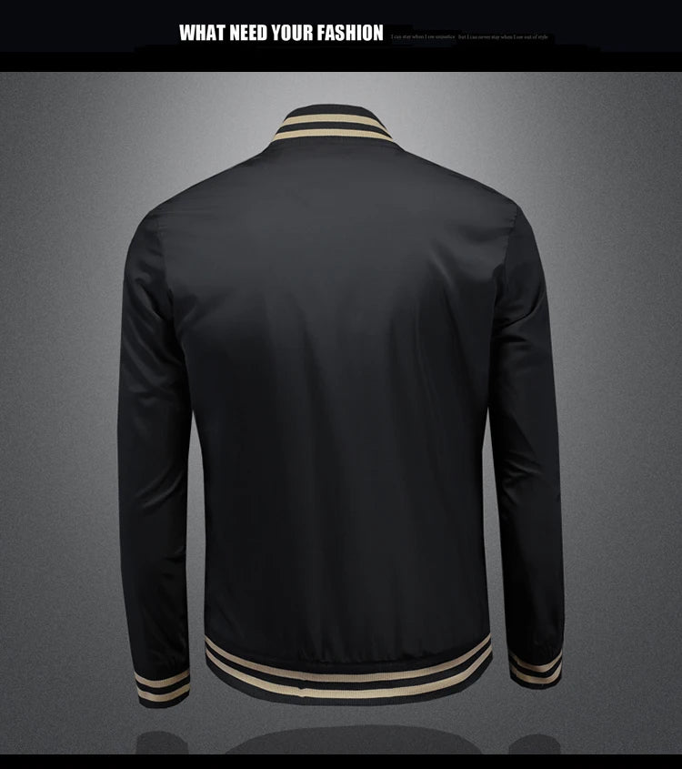 Minglu Spider Embroidery Men's Jackets High Quality Stand Collar Solid Color Sport Casual Spring Autumn Male Coats Plus Size 5XL