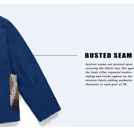 Men's Indigo Multi Pockets Jacket French Retro Blue Dye Lapel Thick Workwear Tooling Cardigan Coat plus Size for Autumn Winter