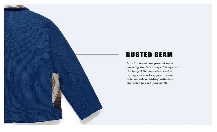 Men's Indigo Multi Pockets Jacket French Retro Blue Dye Lapel Thick Workwear Tooling Cardigan Coat plus Size for Autumn Winter