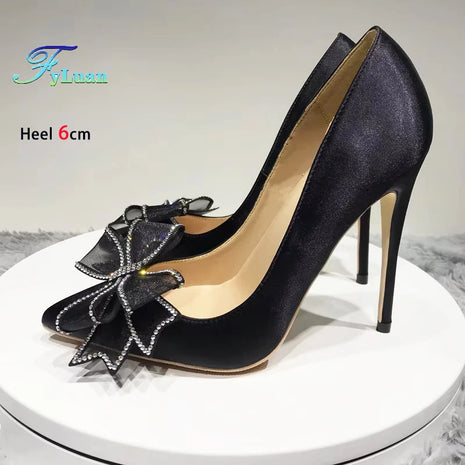 Blingbling strass festa da sera estiva tacchi alti donna 8-12 cm moda fiocco-nodo partito pompe eleganti scarpe da donna taglia 34-45