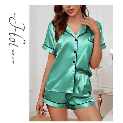 Pigiama da donna in raso di seta estivo Set Top e pantaloncini abbottonati 2 pezzi indumenti da notte colletto dentellato indumenti da notte Loungewear per le donne platinumshop