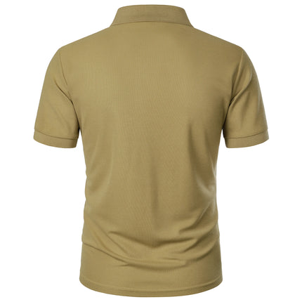 Men's Casual Short Sleeve Button-Up Lapel Solid Color T-Shirt