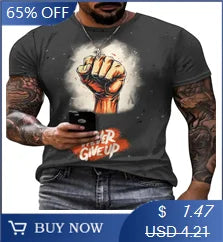 T-shirt homme imprimée en 3D, tissu tricoté en polyester, col rond, coupe régulière, t-shirt de sport à motif respirant, haut de fitness décontracté d'été
