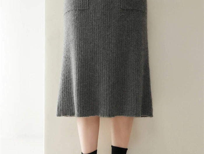 Yoyoselect 100% Cashmere Women's Skirts Autumn Winter Mid Calf Length Knitted Skirt Soft Versatile Quality OL Skirts Clothing PlatiNum