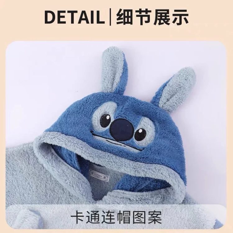 Anime Stitch Pajamas Cute Winter Flannel Thick Sleepwear Set Couple Homewear Warm Comfortable Windproof Long Sleeved Pants Gift