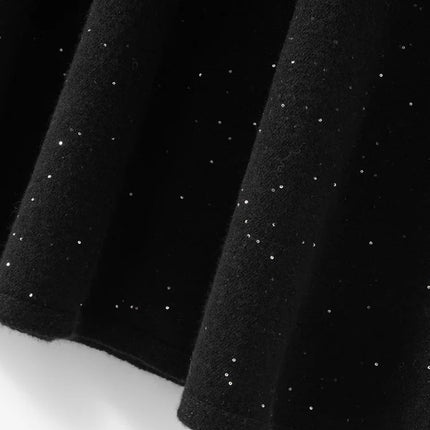 Chic Women Sweater Suite Skirt 100% Cashmere A-Line Skirt Autumn Winter Wave Skirt Elastic Knee Length Dress Sequins French Knit PlatiNum