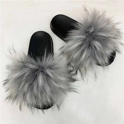 Fluffy Slippers for Women Soft Faux Fur Women's Summer Slippers Stylish Open Toe Sandals Comfy Fuzzy Indoor Outdoor Beach Shoes